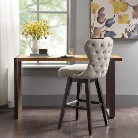 Hancock High Wingback Button Tufted Upholstered 32" Swivel Bar Stool with Nailhead Accent