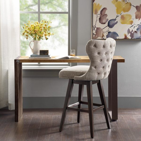 Hancock High Wingback Button Tufted Upholstered 32" Swivel Bar Stool with Nailhead Accent