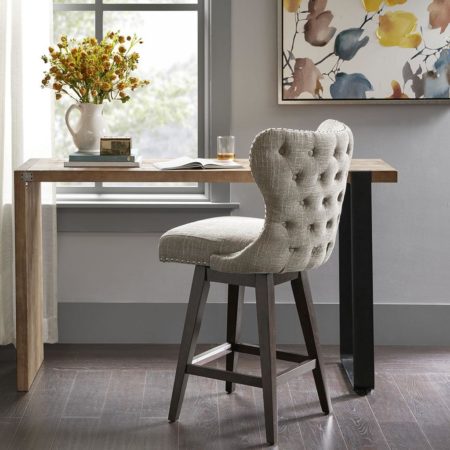 Hancock High Wingback Button Tufted Upholstered 27" Swivel Counter Stool with Nailhead Accent