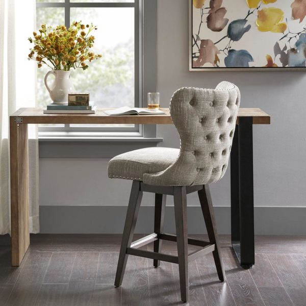 Hancock High Wingback Button Tufted Upholstered 27" Swivel Counter Stool with Nailhead Accent