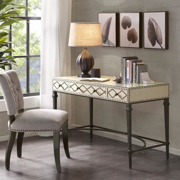 Senna 3 Drawers Study Writing Desk with Glass Top and Metal Legs