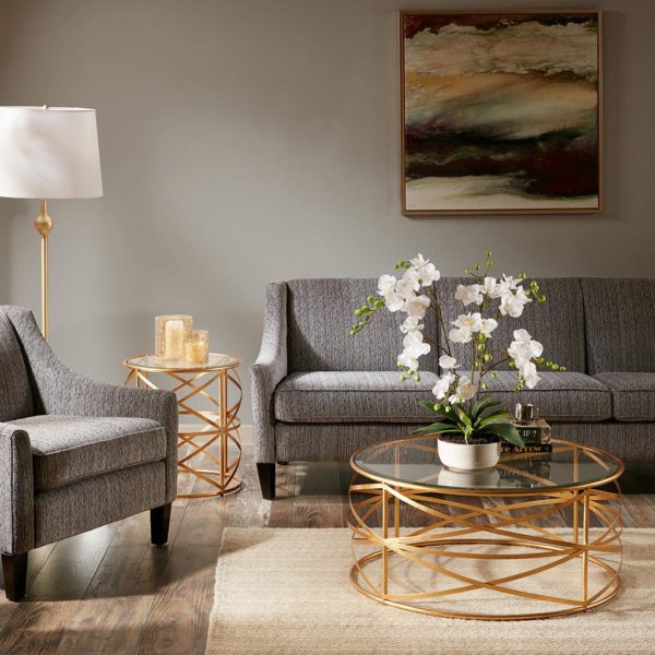 Nora 20-inch Round End Table with Metallic Gold Metal Frame and Glass Top - Image 2