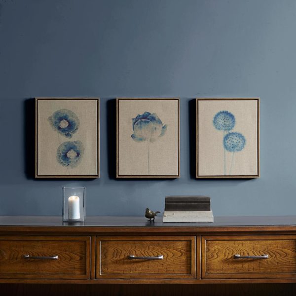 Blue Print Botanicals Framed 3 Piece Printed Canvas On Linen