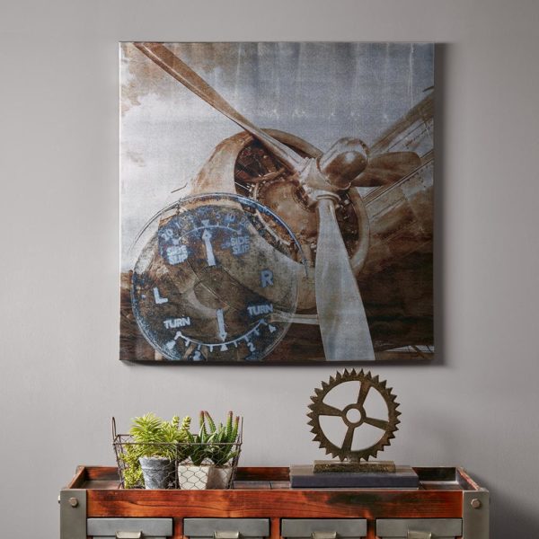 History Of Aviation II Printed Silver Metallic Canvas