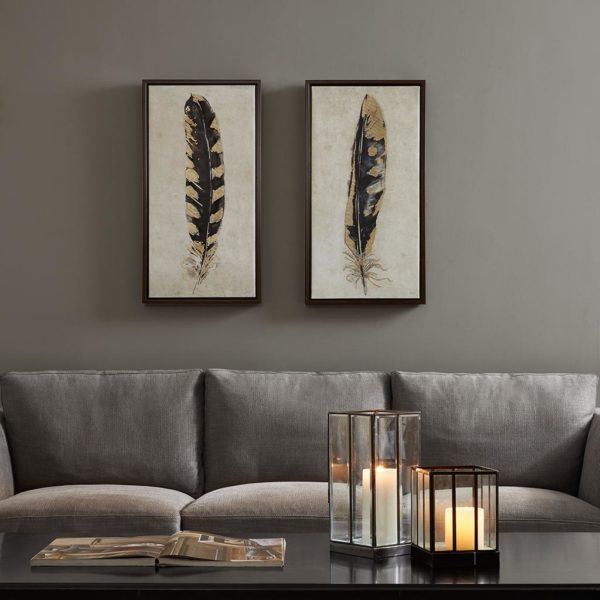Gilded Feathers Printed Canvas With Gold Foil 2 Piece Set