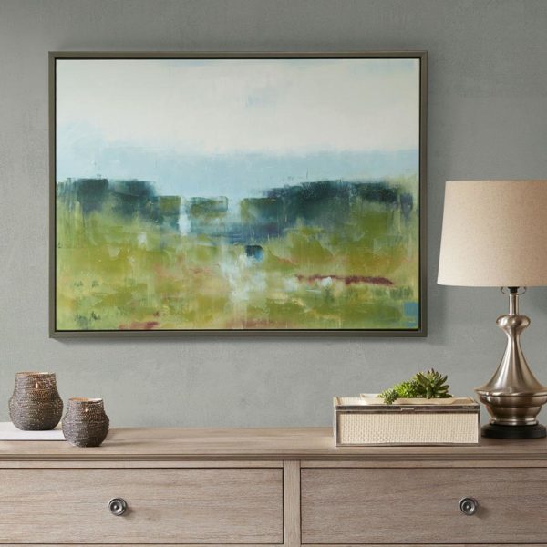 Morning Fields Green Hand Embellished Framed Canvas