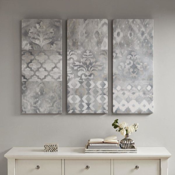 Watercolor Ikat Taupe Gel Coat Canvas 3 Piece Set