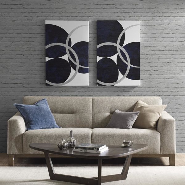 Celestial Orbit Navy Gel Coated and Silver Foil Canvas