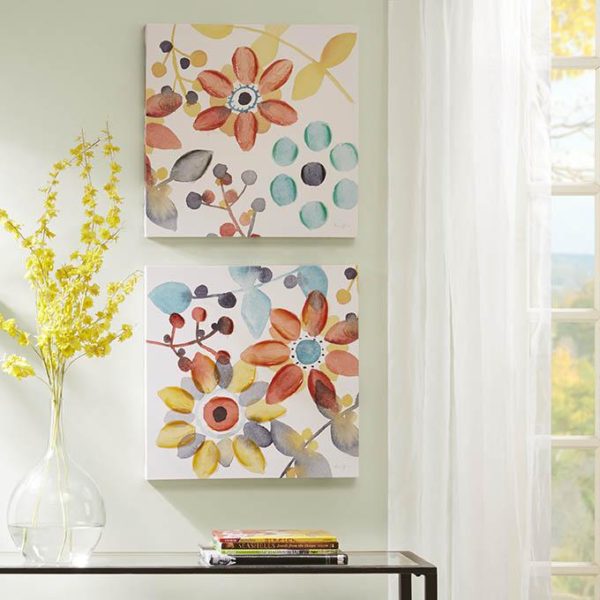 Sweet Florals Canvas With Hand Embellishment 2 Piece Set