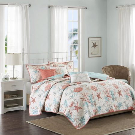 Pebble Beach 6 Piece Cotton Sateen Reversible Coverlet Set