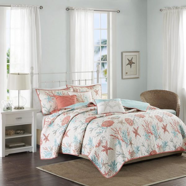 Pebble Beach 6 Piece Cotton Sateen Reversible Coverlet Set