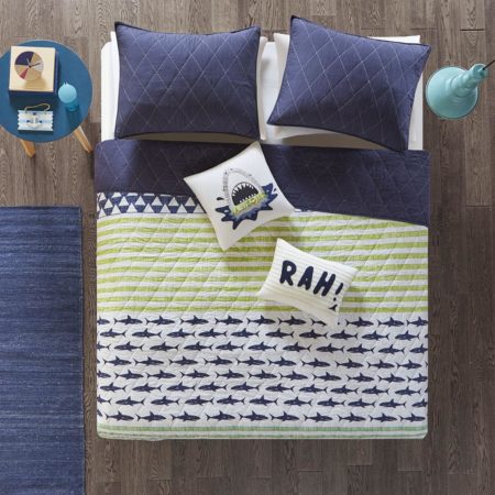 Finn Shark Cotton Reversible Coverlet Set
