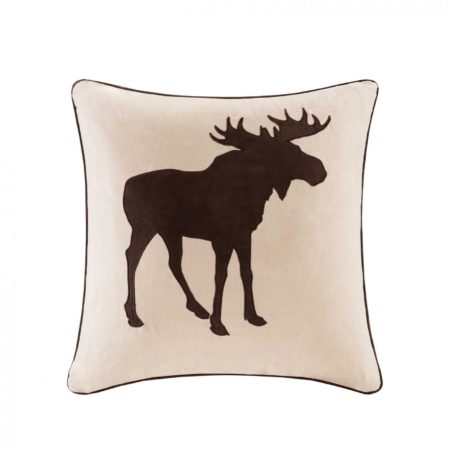 Moose Embroidered Suede Square Pillow Square Pillow