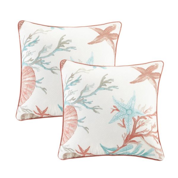 Pebble Beach Cotton Printed Square Pillow Pair with Solid Reverse