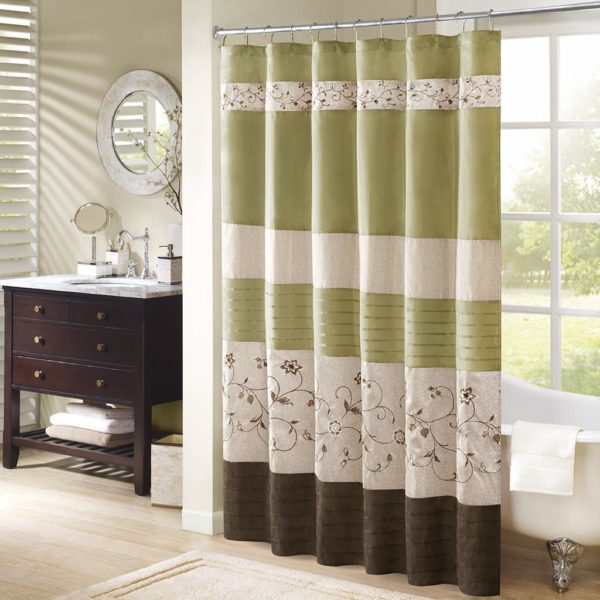 Serene Faux Silk Embroidered Floral Shower Curtain - Image 2