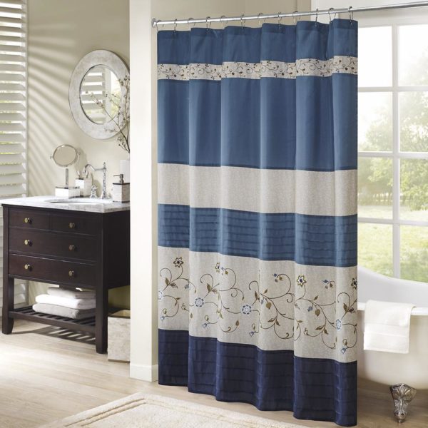 Serene Faux Silk Embroidered Floral Shower Curtain - Image 5