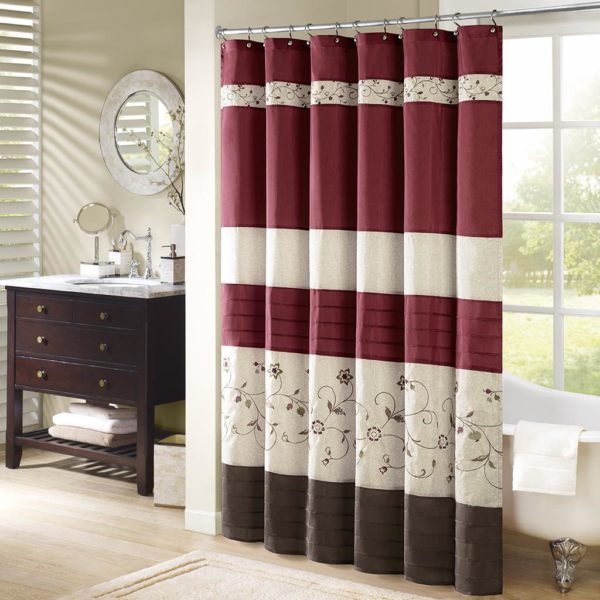 Serene Faux Silk Embroidered Floral Shower Curtain - Image 3