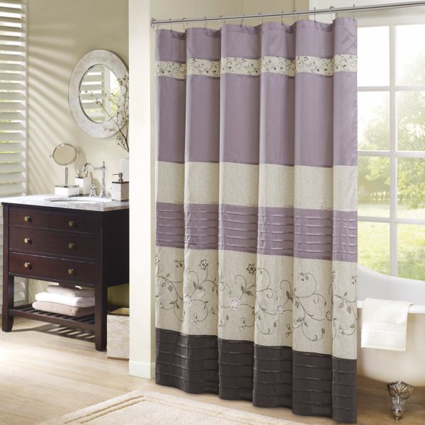 Serene Faux Silk Embroidered Floral Shower Curtain - Image 6