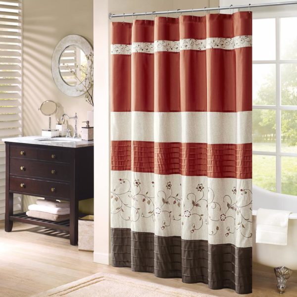 Serene Faux Silk Embroidered Floral Shower Curtain - Image 4