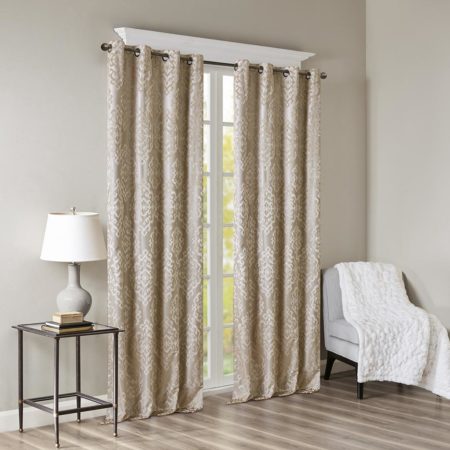 Mirage Knitted Jacquard Damask Total Blackout Grommet Top Curtain Panel