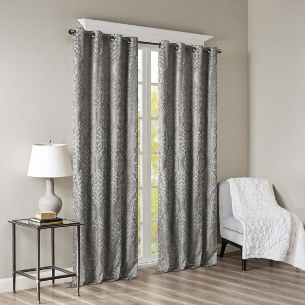 Mirage Knitted Jacquard Damask Total Blackout Grommet Top Curtain Panel - Image 3