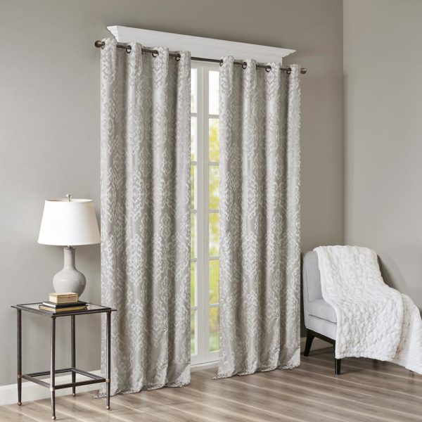 Mirage Knitted Jacquard Damask Total Blackout Grommet Top Curtain Panel - Image 2