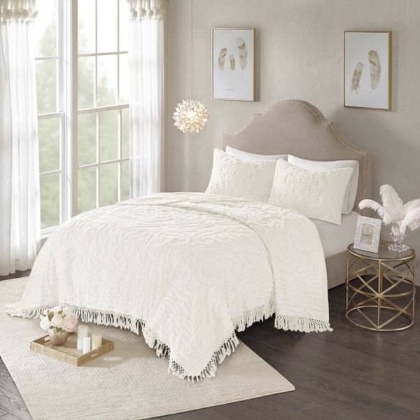 Laetitia Tufted Cotton Chenille Medallion Fringe Coverlet Set