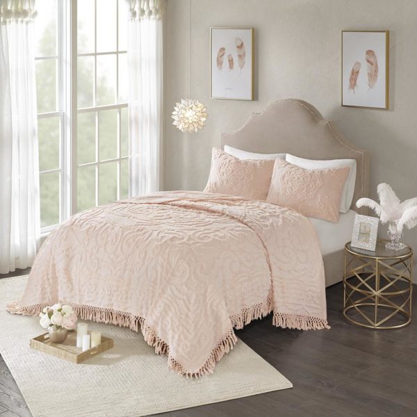 Laetitia Tufted Cotton Chenille Medallion Fringe Coverlet Set - Image 2