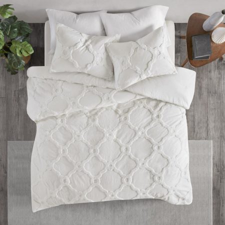 Pacey 3 Piece Tufted Cotton Chenille Geometric Duvet Cover Set