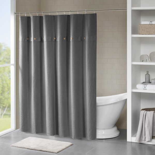 Finley 100% Cotton Waffle Weave Textured Shower Curtain - Image 2