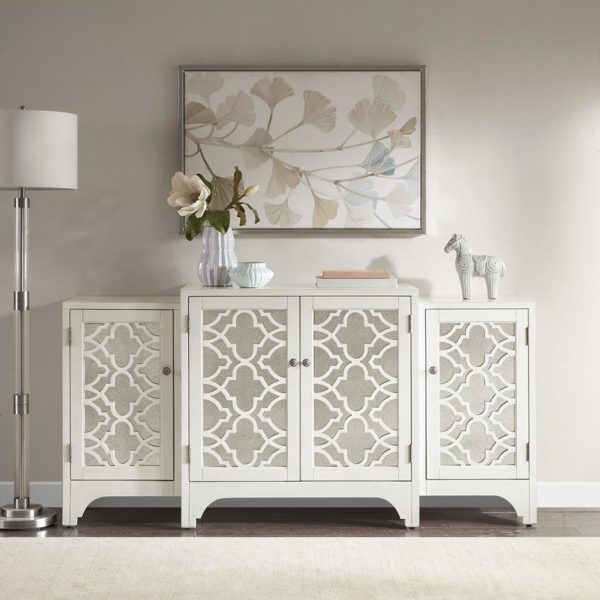 Verona Dining Buffet Server Quaterfoil Design Kitchen Storage Cabinet with Mirrored Doors
