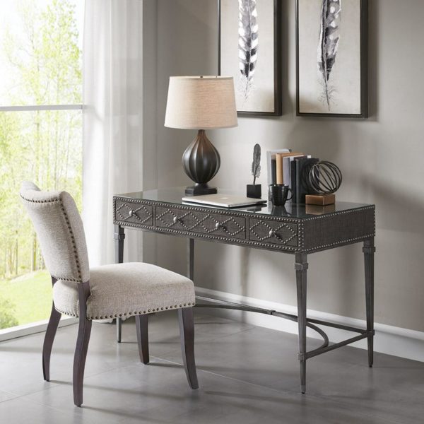 Senna 3 Drawers Study Writing Desk with Glass Top and Metal Legs - Image 2