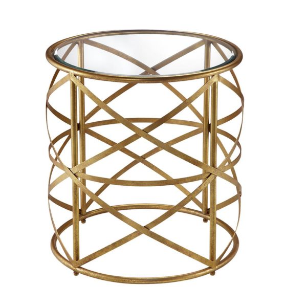 Nora 20-inch Round End Table with Metallic Gold Metal Frame and Glass Top - Image 3