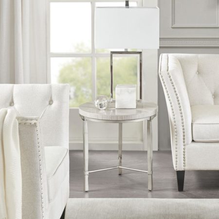 Reese Real Marble Round End Table Metal Base