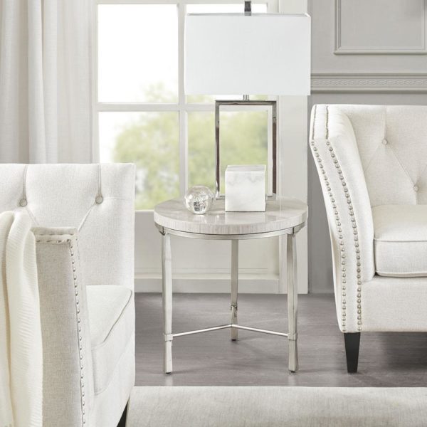 Reese Real Marble Round End Table Metal Base