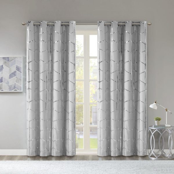 Raina Total Blackout Metallic Print Grommet Top Curtain Panel