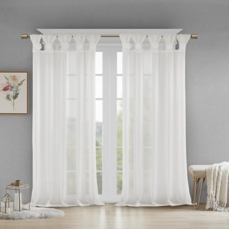 Rosette Floral Embellished Cuff Tab Top Solid Window Panel
