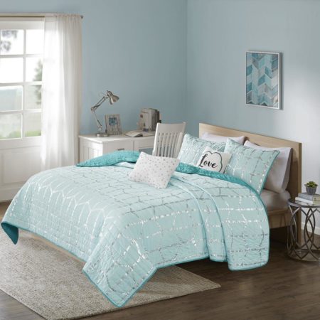 Raina Metallic Printed Reversible Coverlet Set