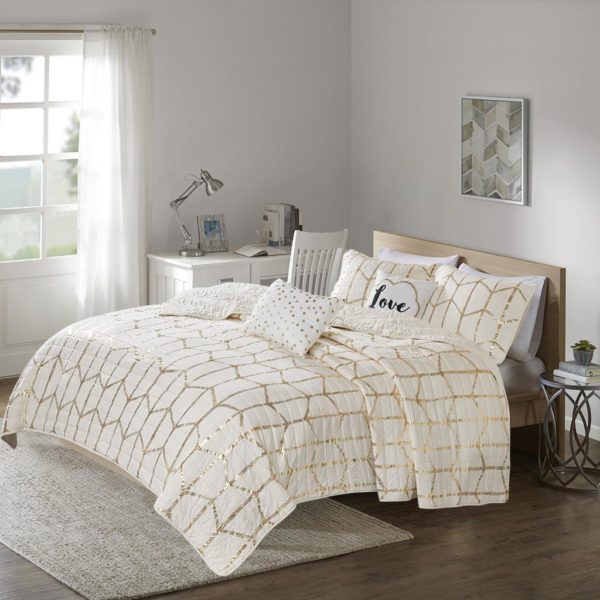 Raina Metallic Printed Reversible Coverlet Set - Image 4
