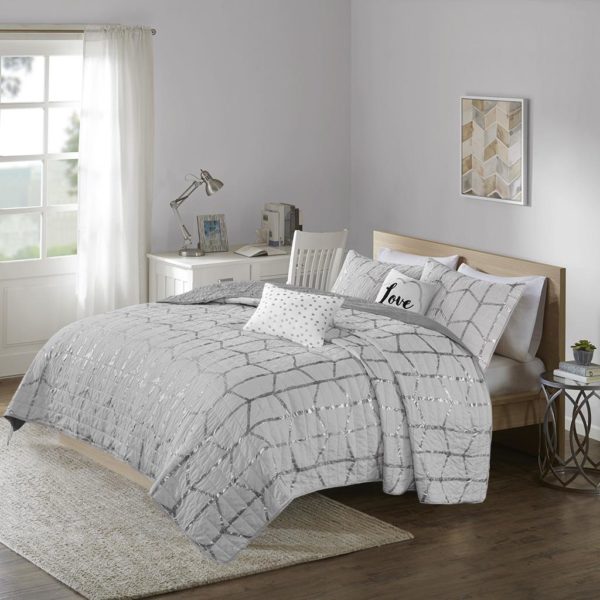 Raina Metallic Printed Reversible Coverlet Set - Image 2