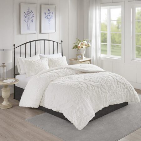 Viola 3 Piece Tufted Cotton Chenille Damask Comforter Set