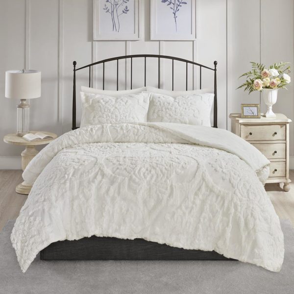 Viola 3 Piece Tufted Cotton Chenille Damask Comforter Set - Image 2