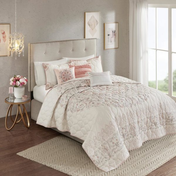Elise 6 Piece Cotton Printed Reversible Coverlet Set