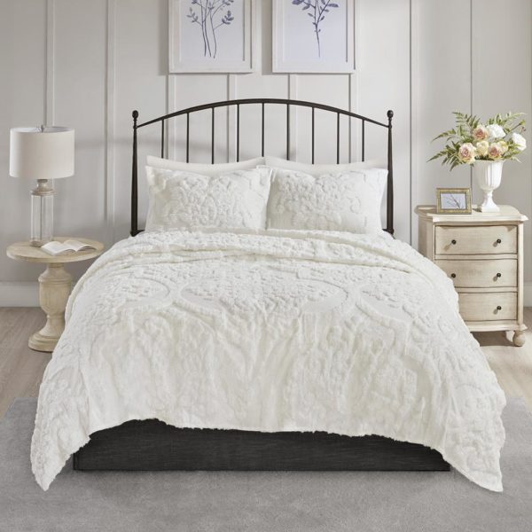 Viola 3 Piece Tufted Cotton Chenille Damask Coverlet Set - Image 2