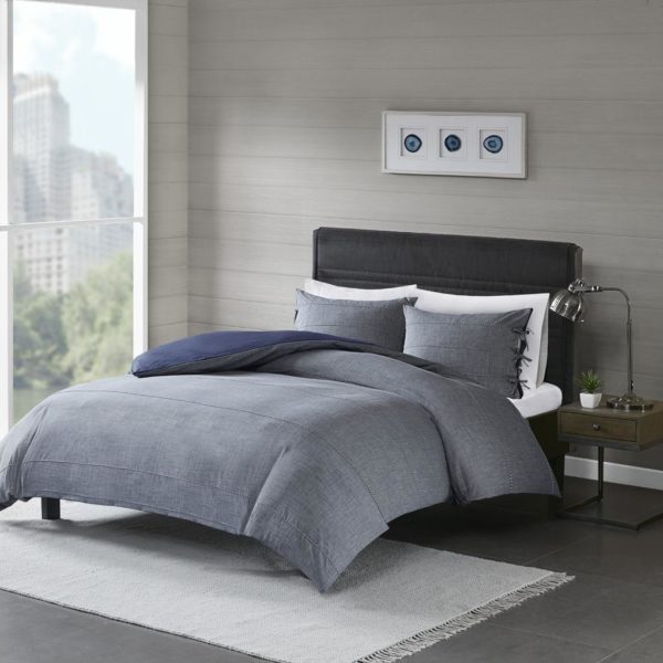 Raven 3 Piece Cotton Yarn Dye Duvet Cover Set - Image 3