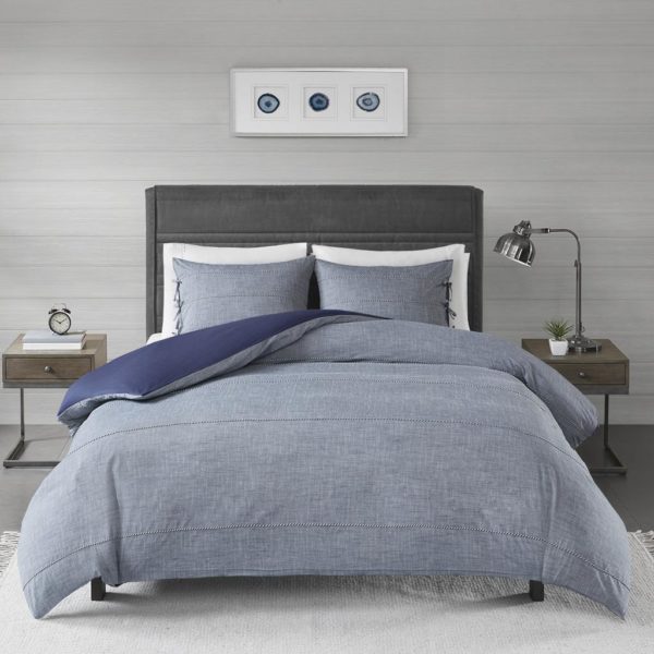 Raven 3 Piece Cotton Yarn Dye Duvet Cover Set - Image 2