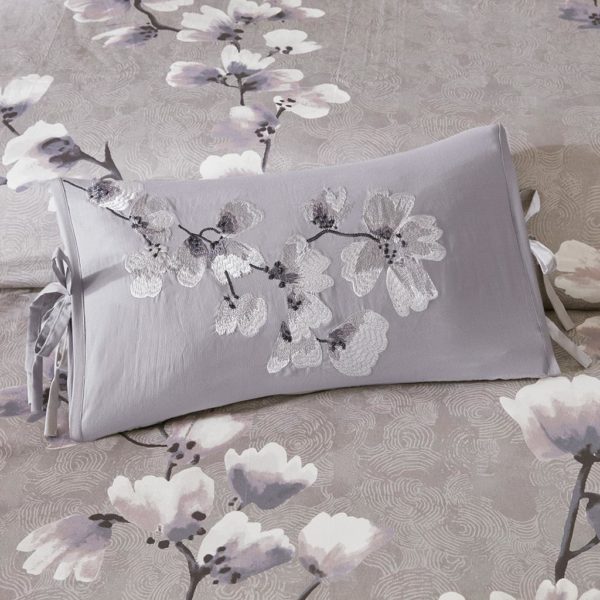 Sakura Blossom Embroidered Cotton Oblong Decorative Pillow - Image 2