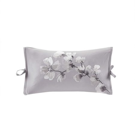 Sakura Blossom Embroidered Cotton Oblong Decorative Pillow