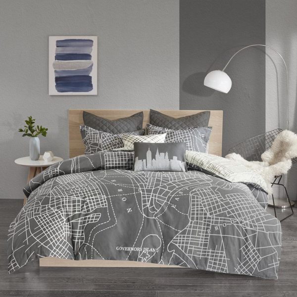 Manhattan Reversible 7-Piece Printed Cotton Duvet Cover Set - Image 2