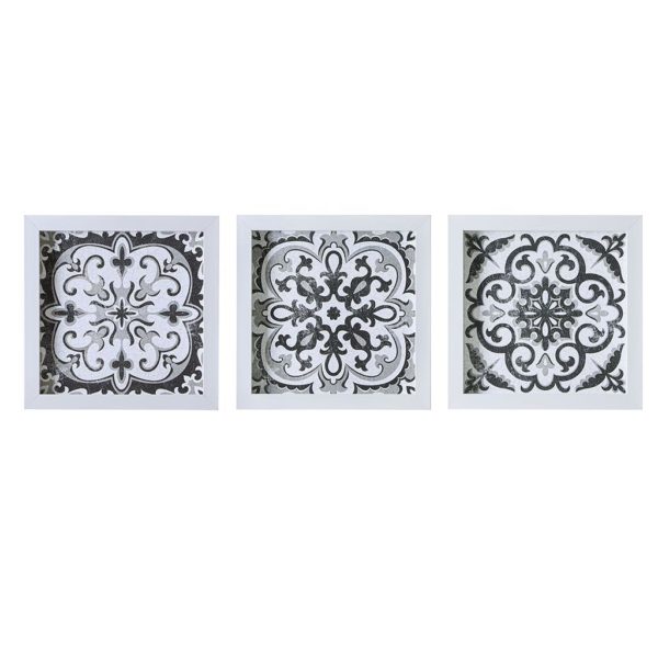 Black and White Tiles 3 Piece Deco Box Wall Art Gel Coating - Image 2